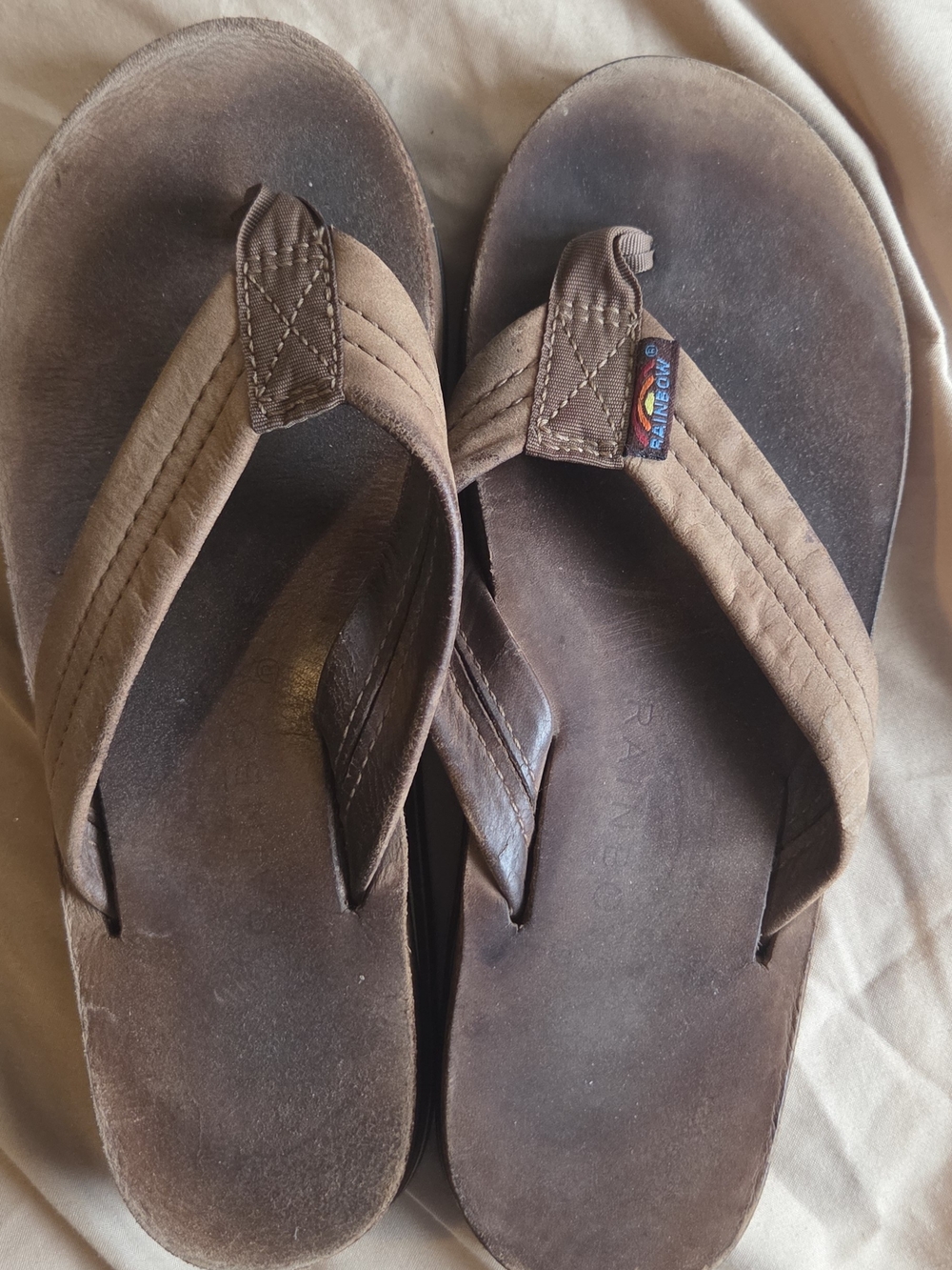 Rainbow Brown Leather Flip Flops